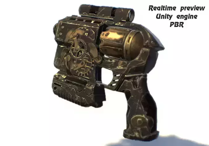 Steampunk gun revolver animated realtime UE4 Unity rigged PBR Low-poly 3D model