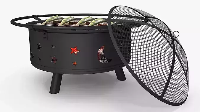 Fresh Yellow Perch on Outdoor BBQ Grill with Coals 3D model 7