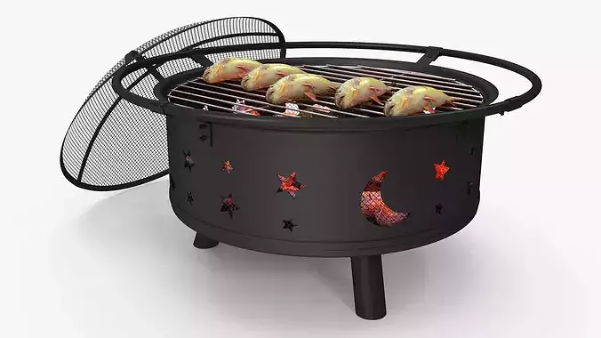 Fresh Yellow Perch on Outdoor BBQ Grill with Coals 3D model 6