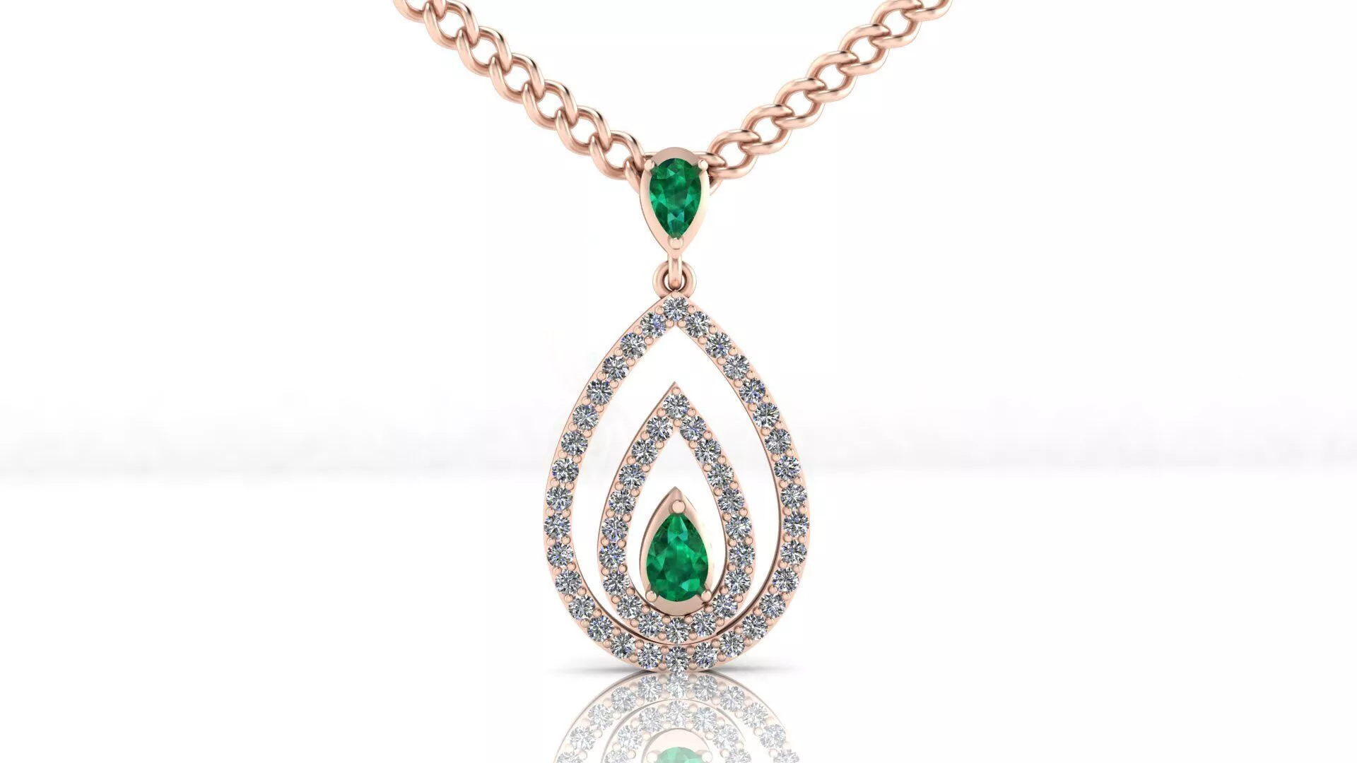 pear emerald halo round diamond jewelry pendant 3D print model