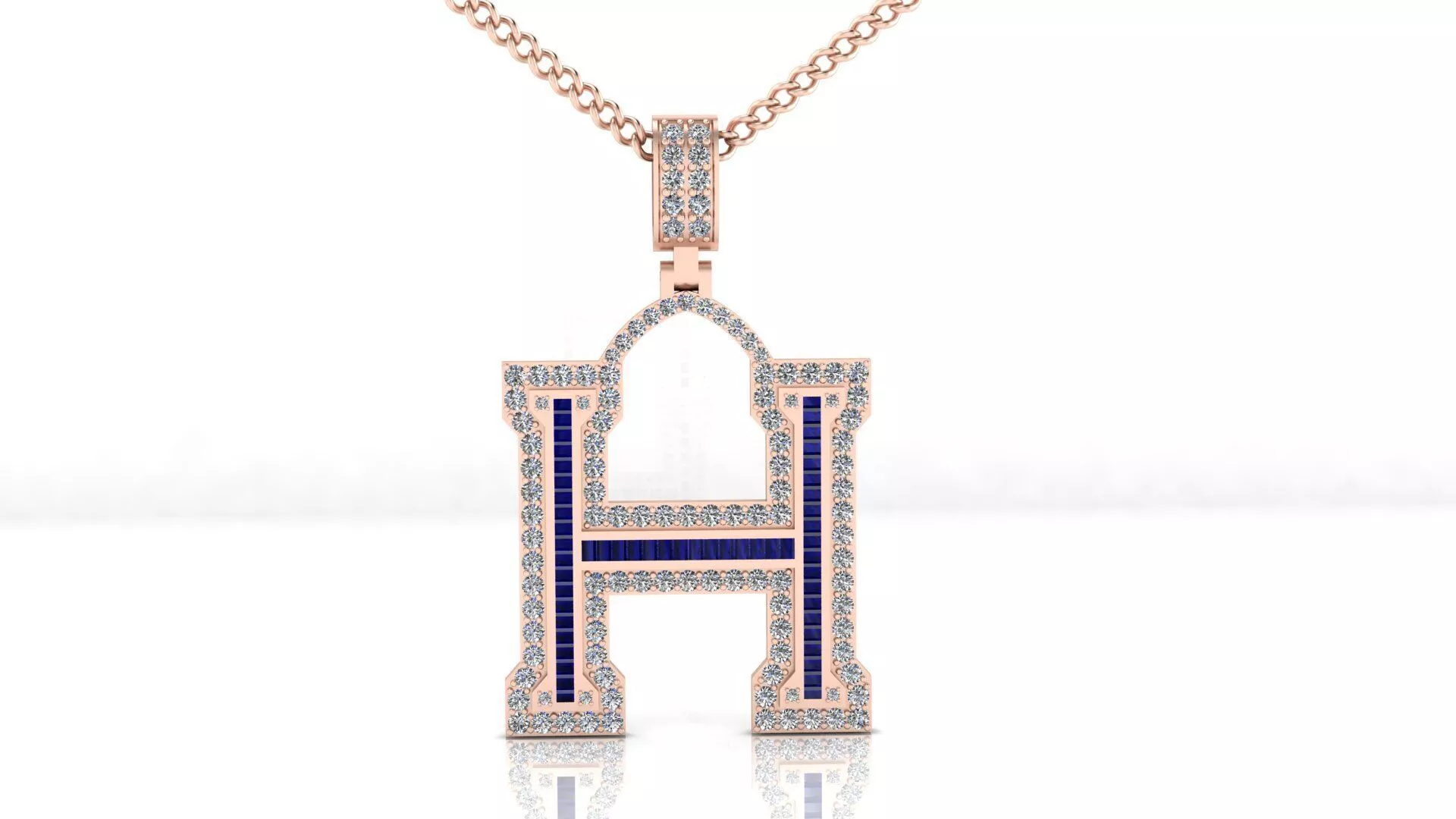 H alphabet baguette and round high jewelry pendant 3D print model