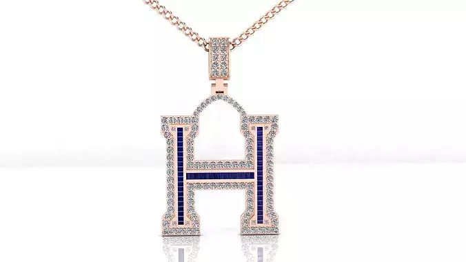 H alphabet baguette and round high jewelry pendant