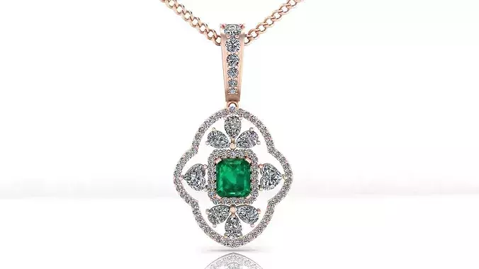 emerald cut halo round diamond high jewelry pendant