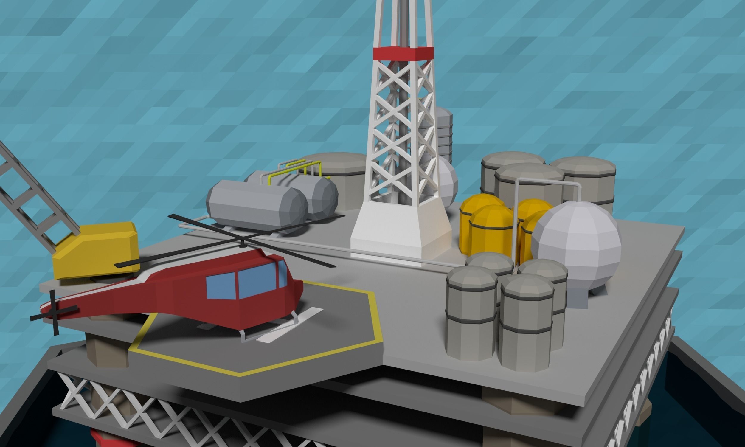 LowPoly Oil platform Low-poly 3D model_3