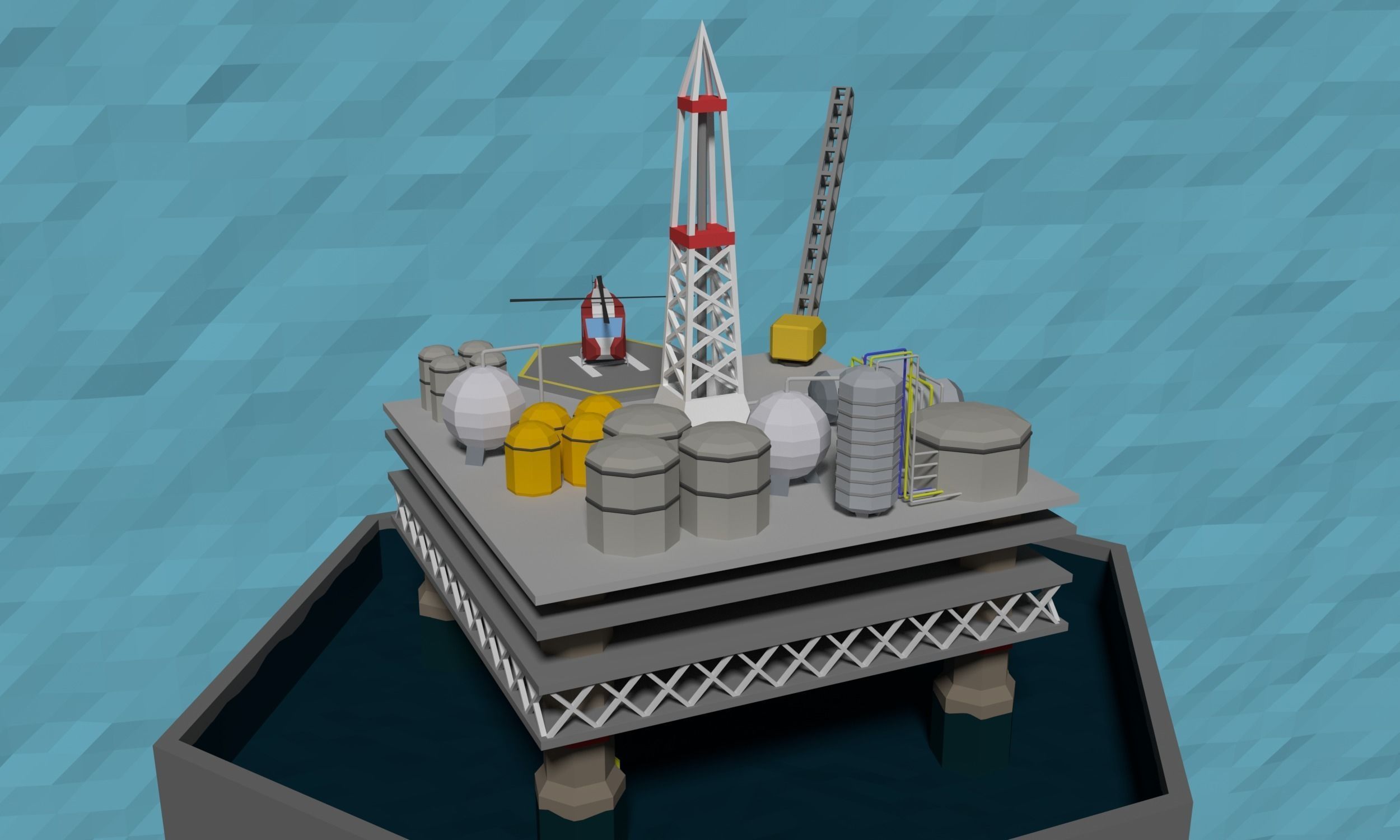 LowPoly Oil platform Low-poly 3D model_1