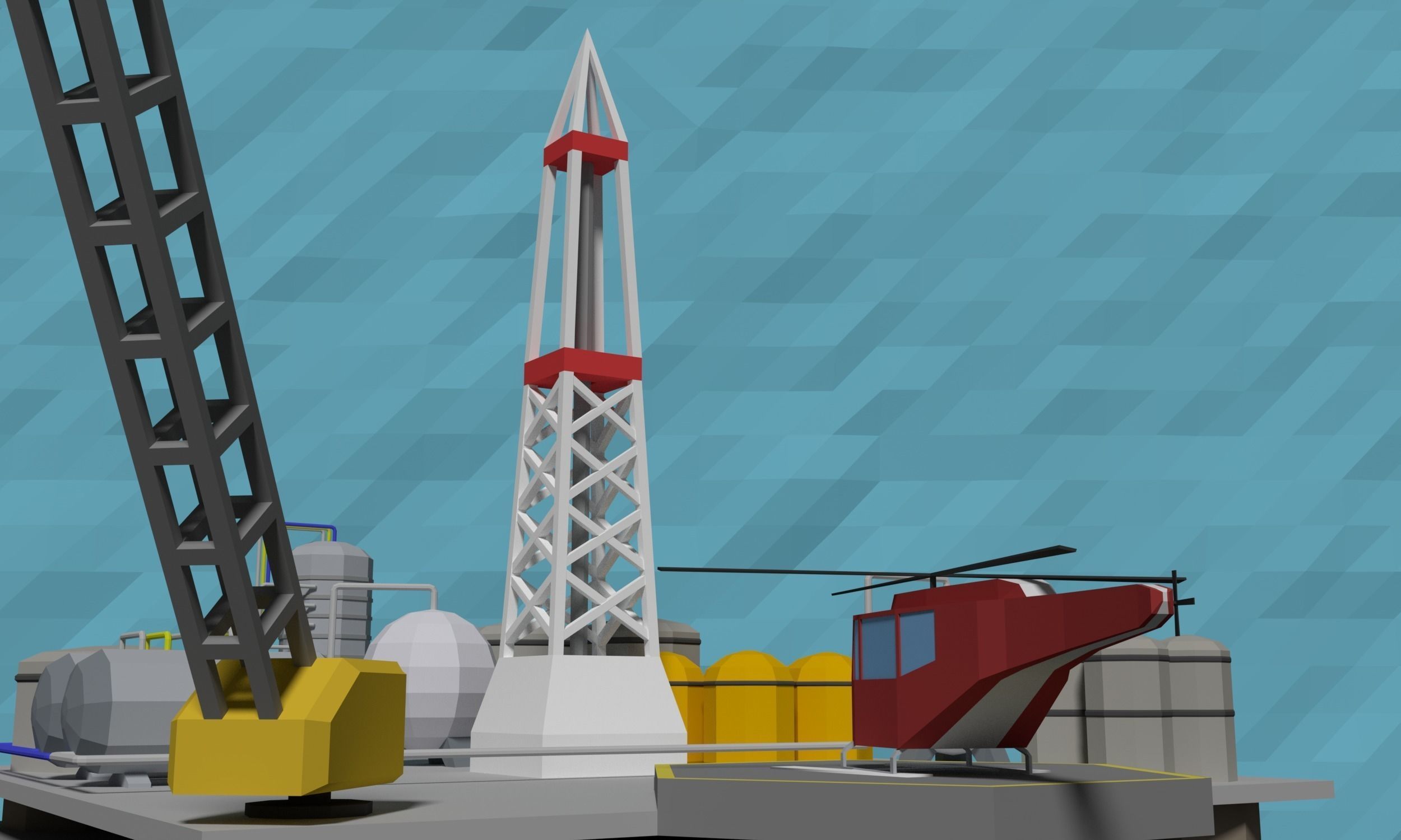 LowPoly Oil platform Low-poly 3D model_4