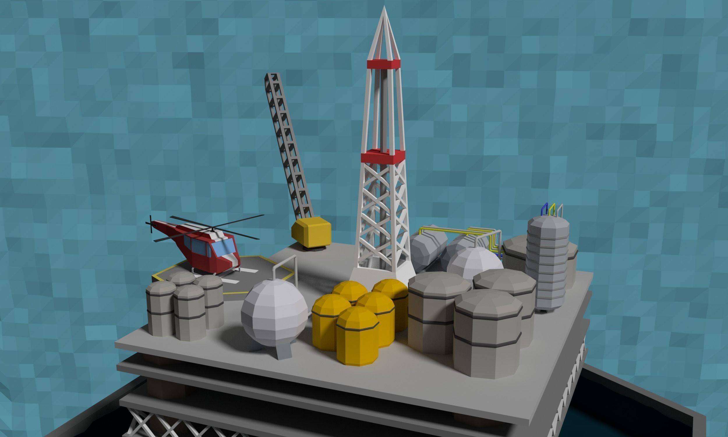 LowPoly Oil platform Low-poly 3D model_2