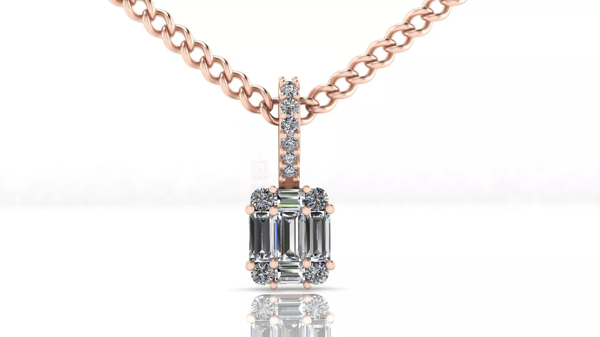 baguette and round illusion high jewelry pendant 3D print model