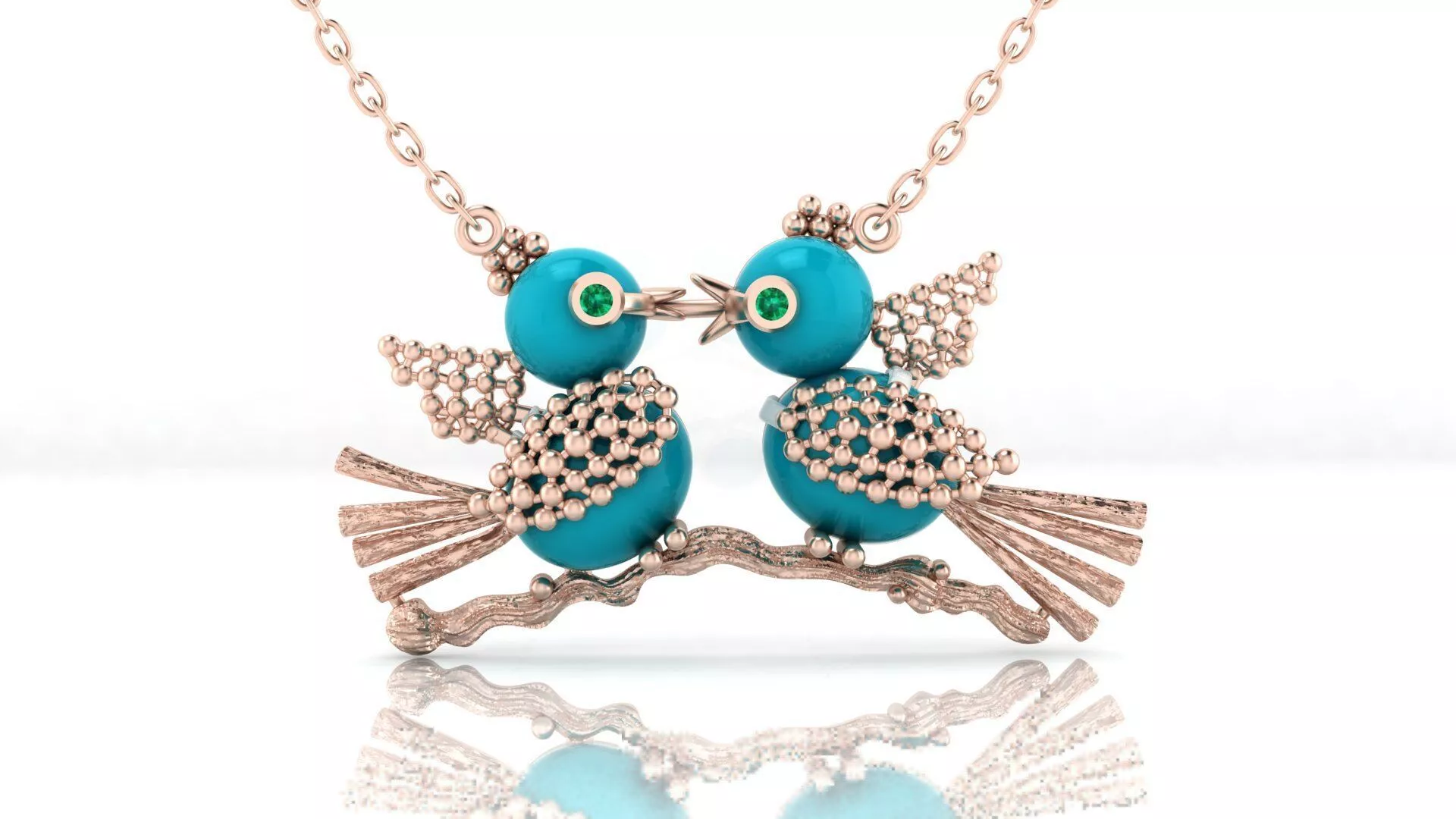 two bird oval and round cabochon high jewelry pendant 3D print model