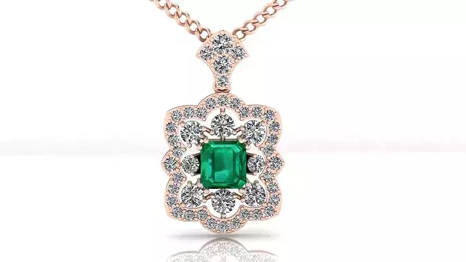 emerald cut and round diamond jewelry pendant