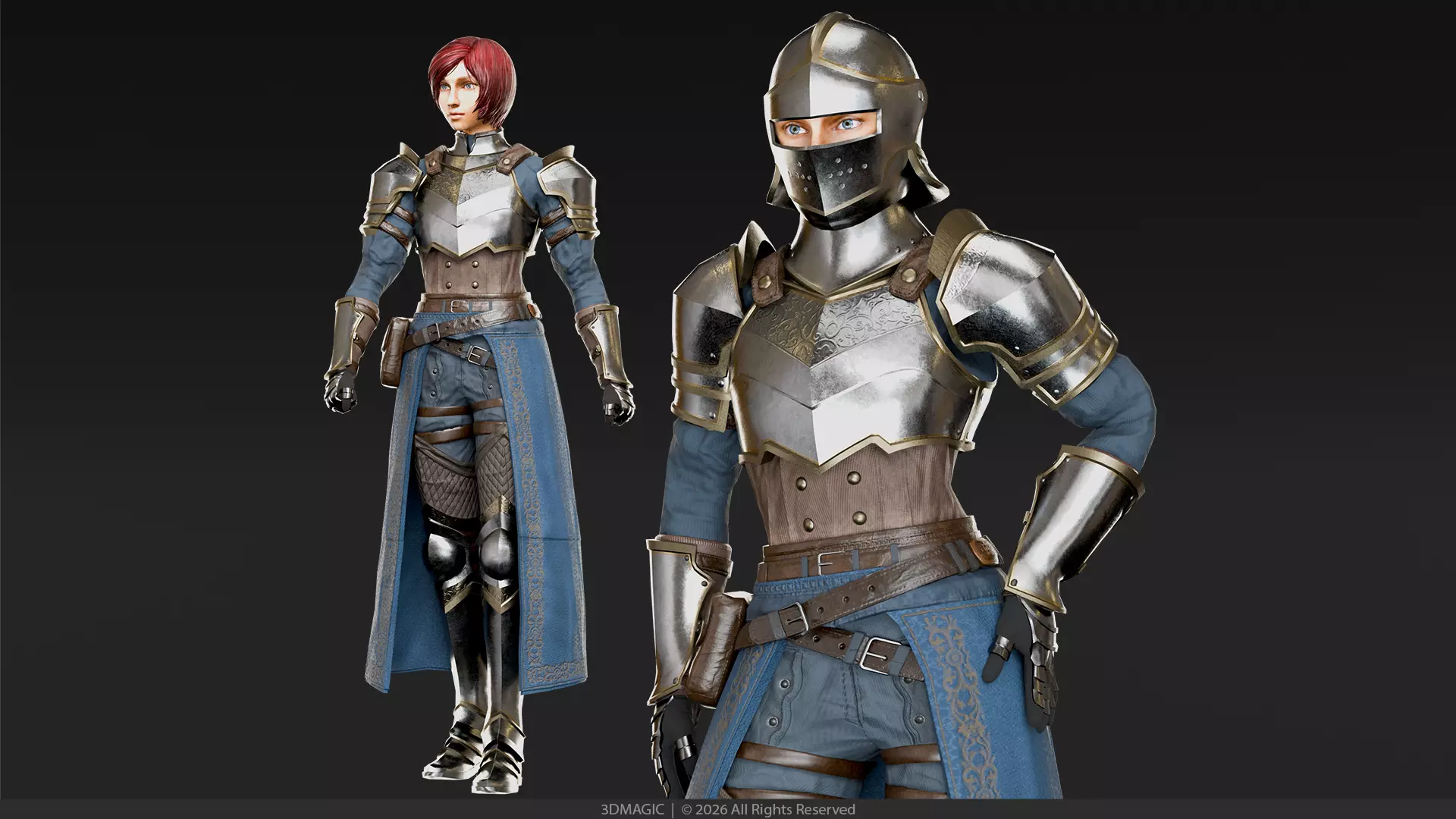 Female Knight Warrior Low-poly 3D model