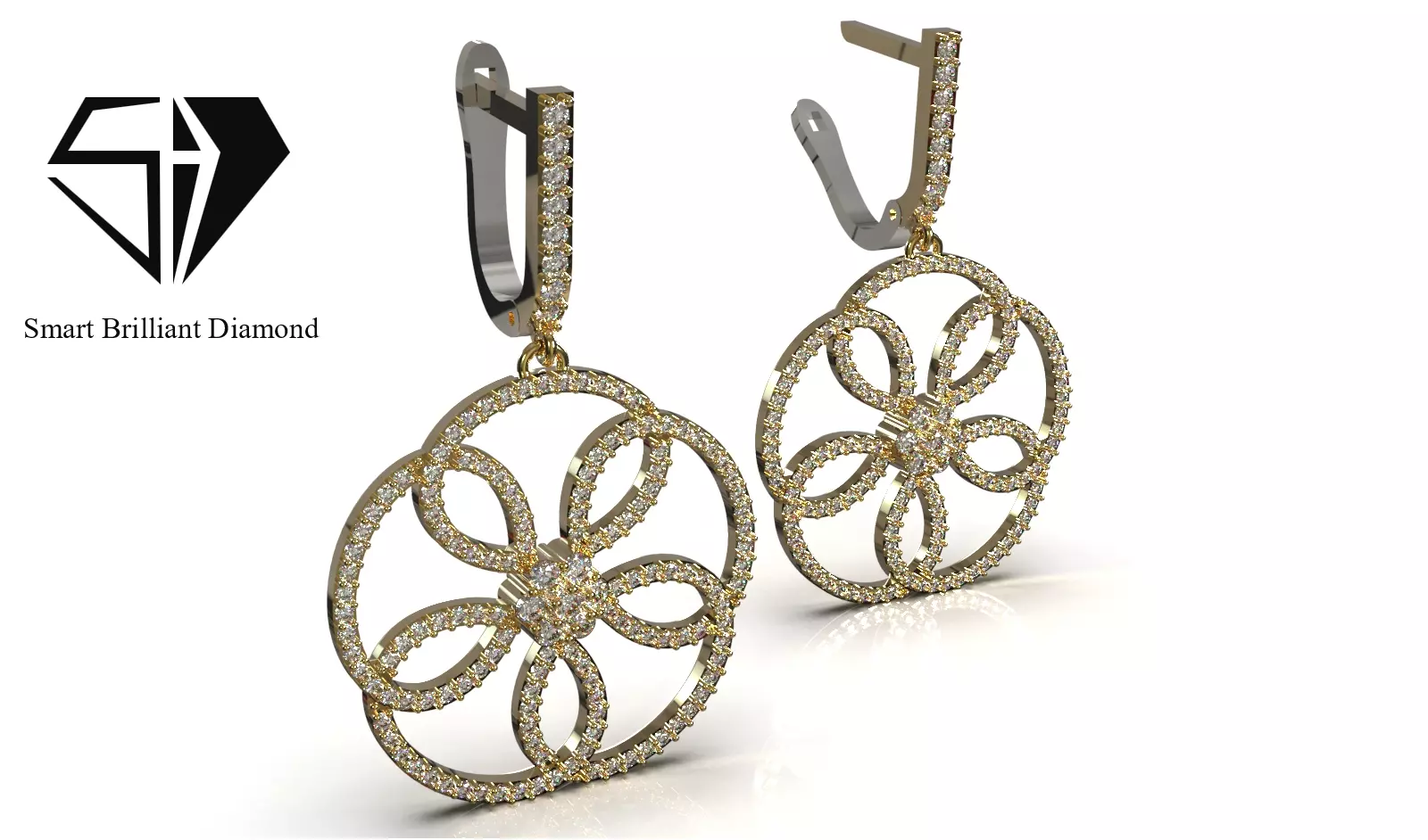 Royal Blossom Diamond Earrings CAD Model je0197 3D print model