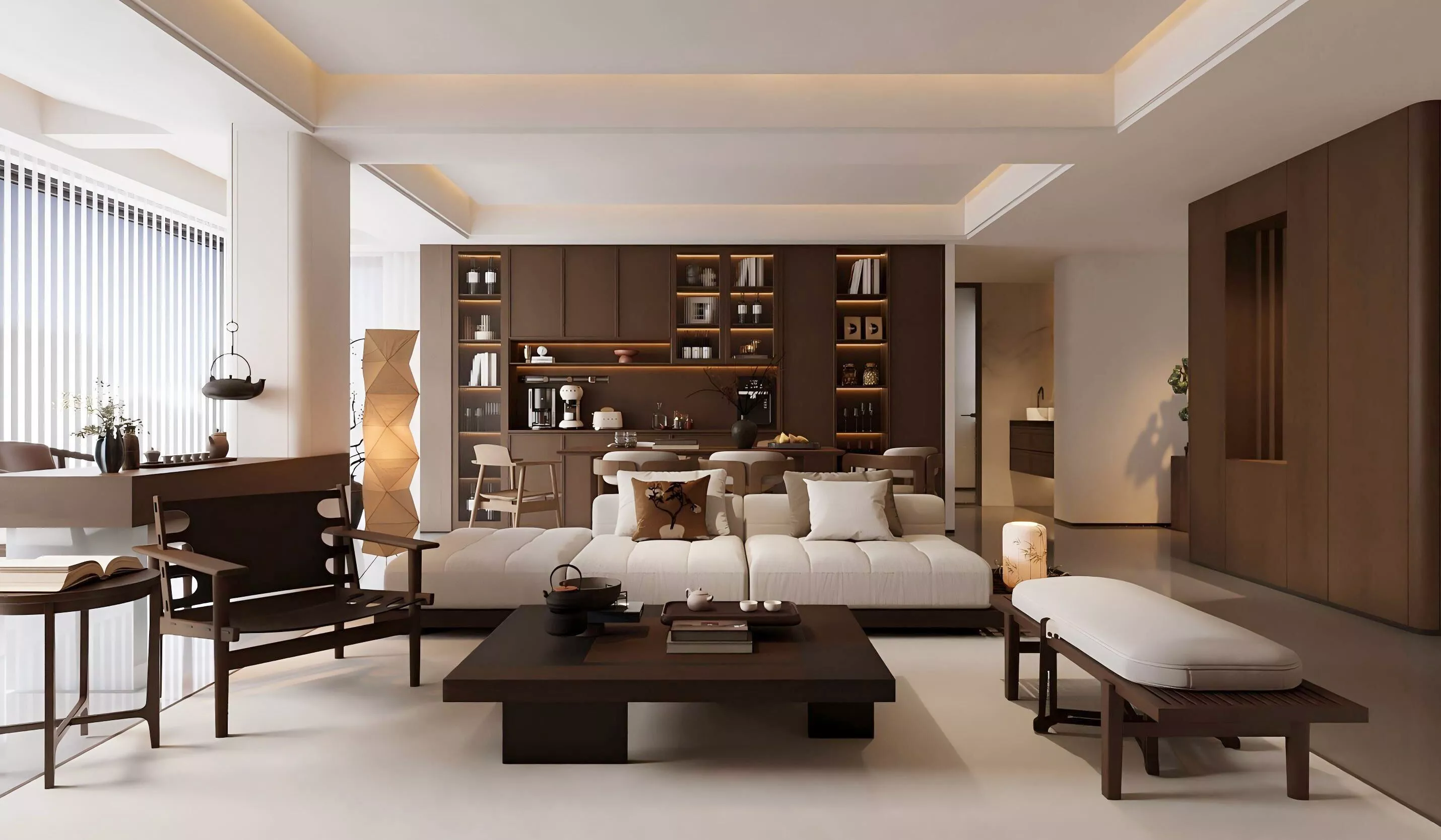 Chinese style living and dining room 3D model