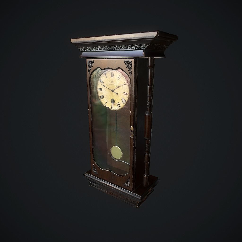 Old Clock Animated pbr Low-poly 3D model_1