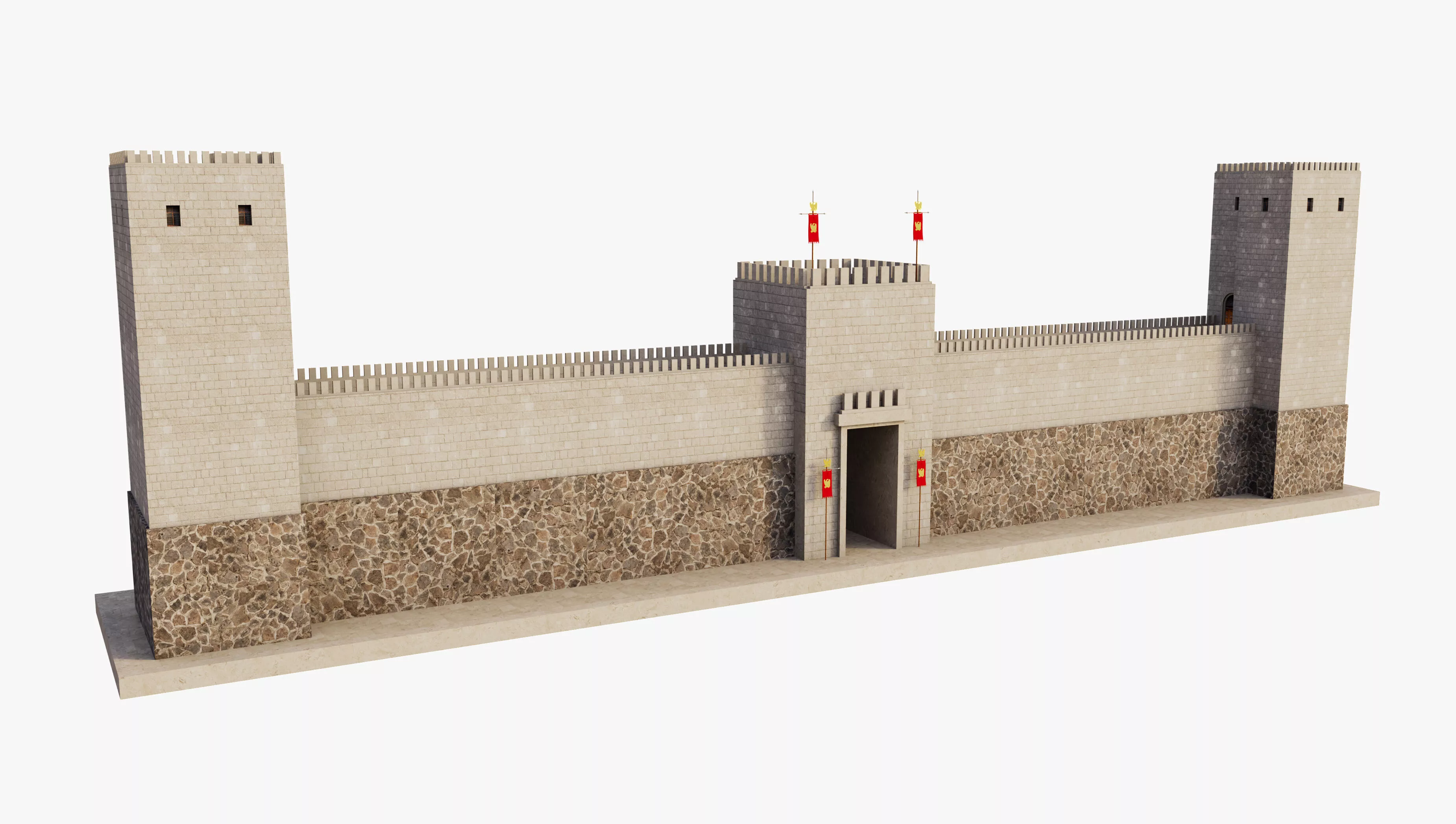 Ancient Wall fortress Towers 3D model