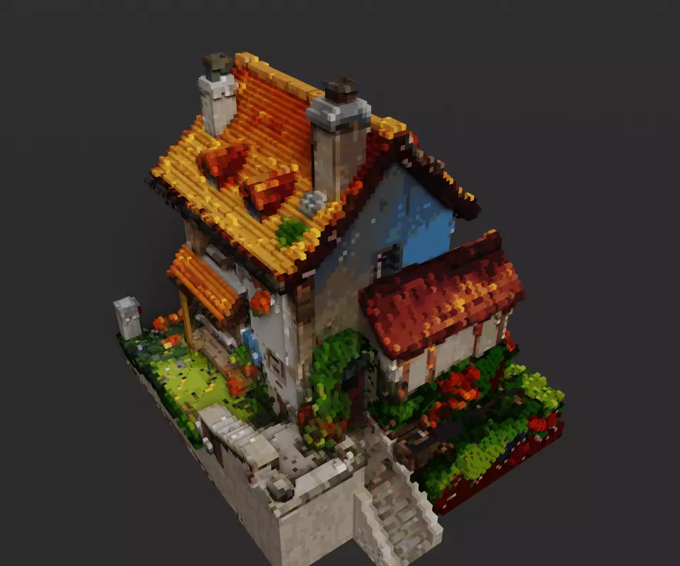 Stylized Voxel Fantasy Cottage 3D model