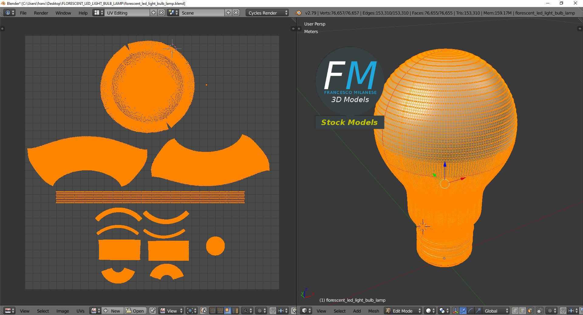 Florescent LED light bulb lamp 3D model_10