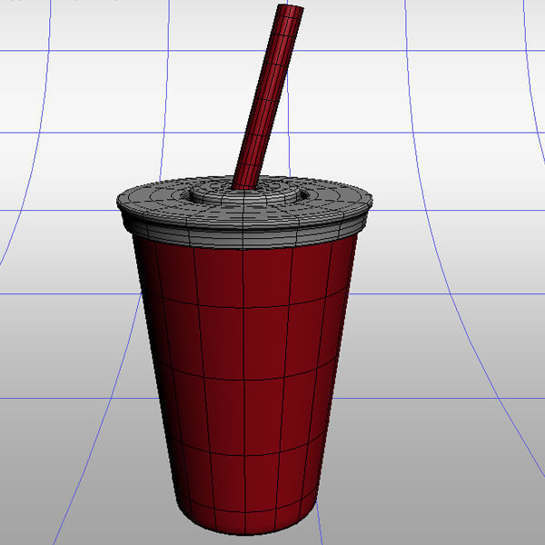 Paper cup with red straw 3D model_1