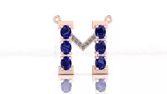 M alphabet oval and round diamond high jewelry pendant