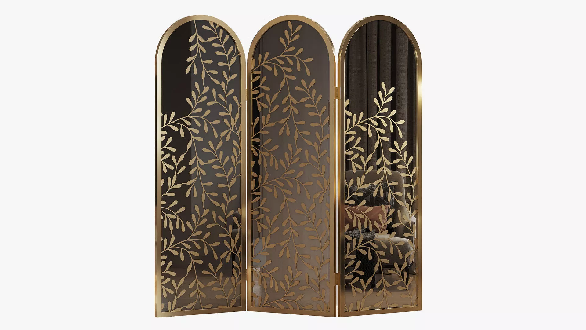 Metal screen with botanical ornament 3D model