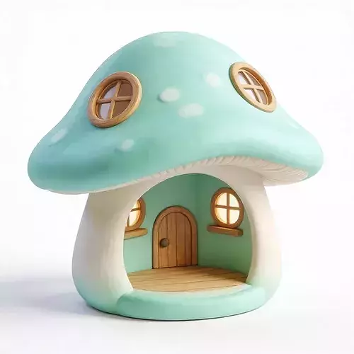 Stylized 3D Pastel Miniature Mushroom House Model