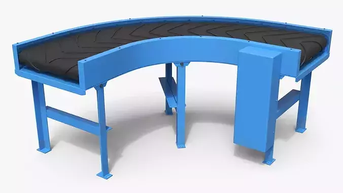 Curved Conveyor with Chevron Belt Blue 3D model