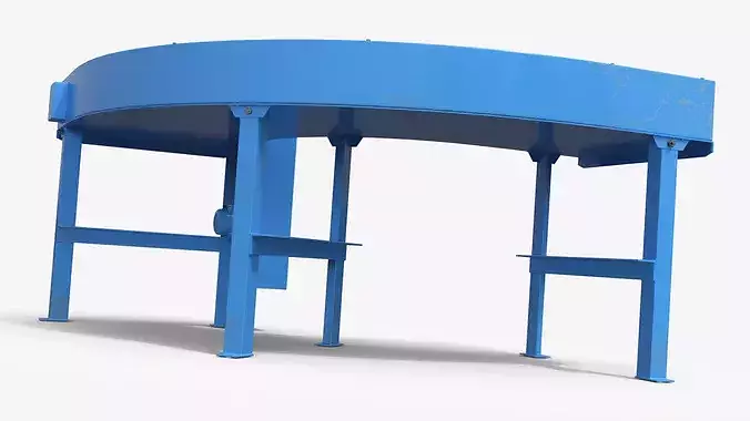Curved Conveyor with Chevron Belt Blue 3D model 7