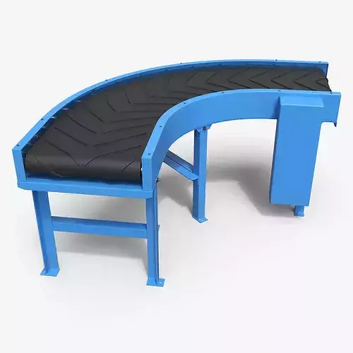 Curved Conveyor with Chevron Belt Blue 3D model 2