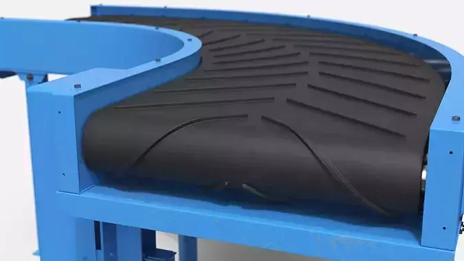 Curved Conveyor with Chevron Belt Blue 3D model 4