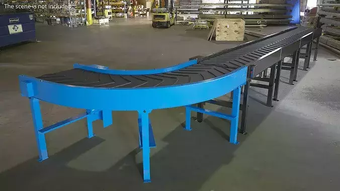 Curved Conveyor with Chevron Belt Blue 3D model 3