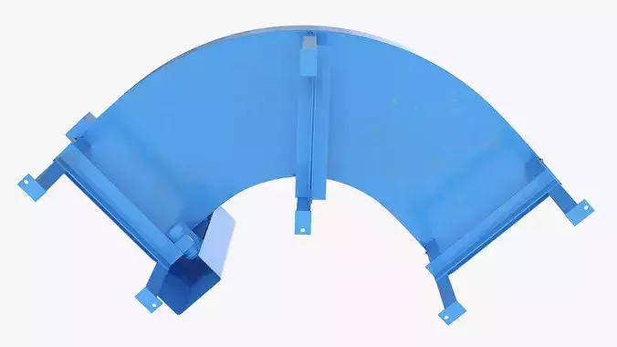 Curved Conveyor with Chevron Belt Blue 3D model 6