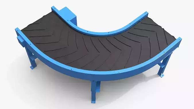 Curved Conveyor with Chevron Belt Blue 3D model 5
