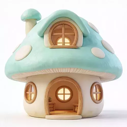 Stylized 3D Pastel Miniature Mushroom Cottage Model