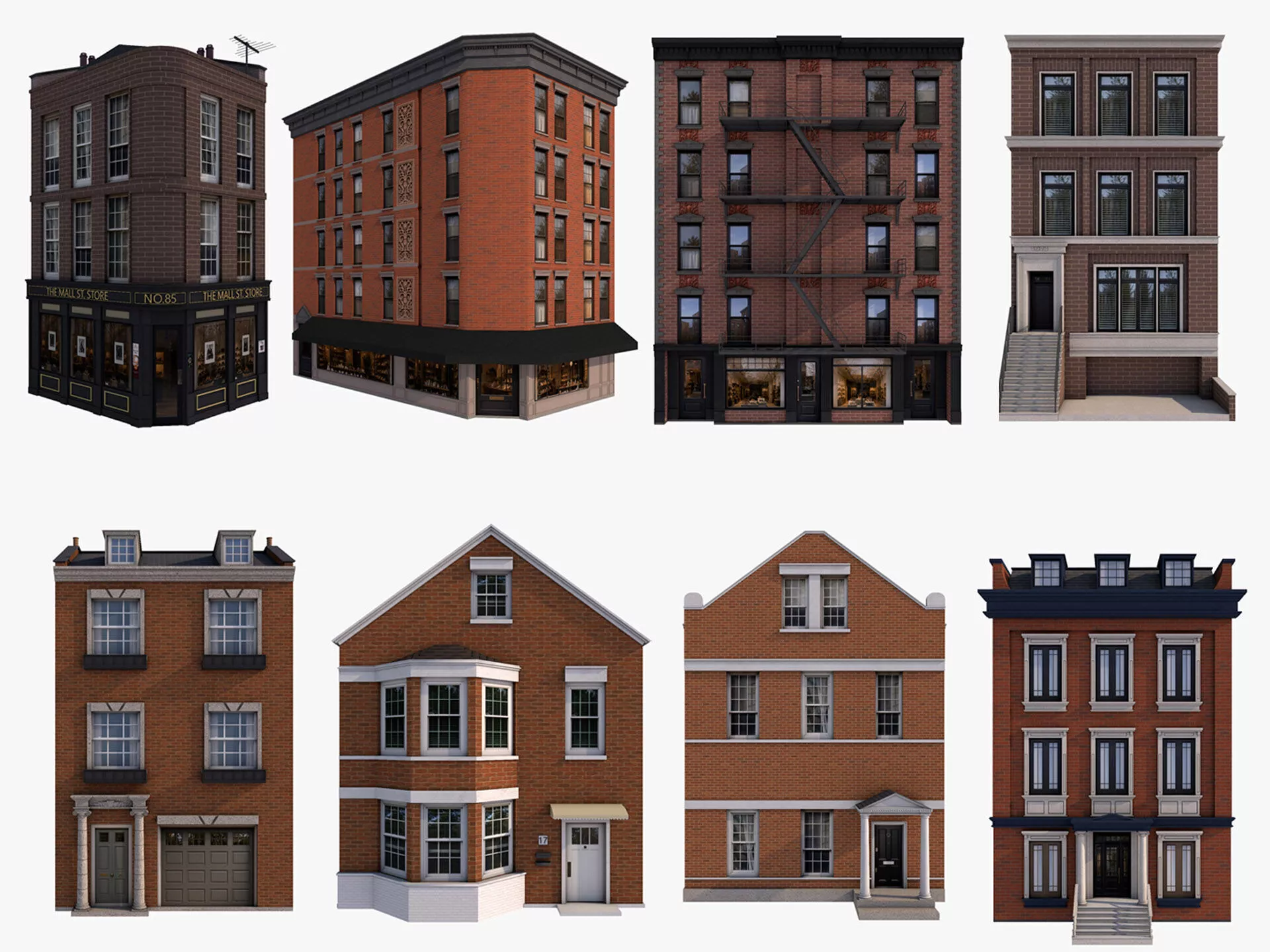 Chicago Houses Pack Low-poly 3D model