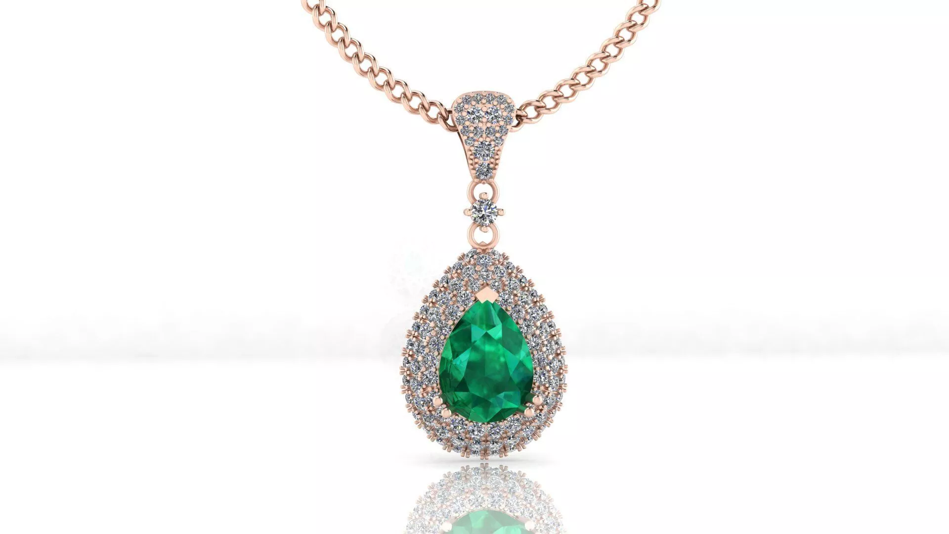 pear emerald halo pave setting high jewelry pendant 3D print model