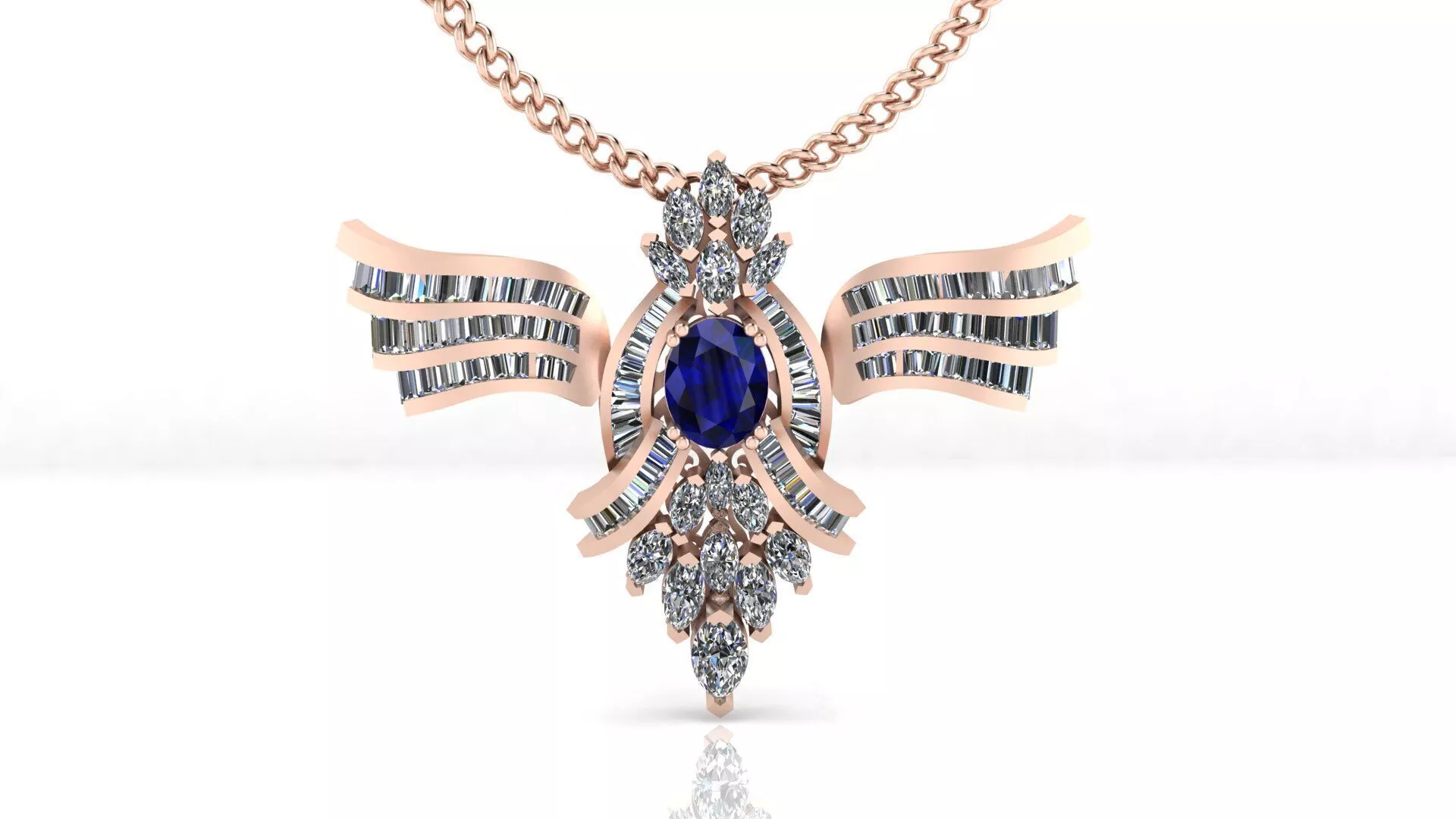 oval and baguette high jewelry pendant 3D print model