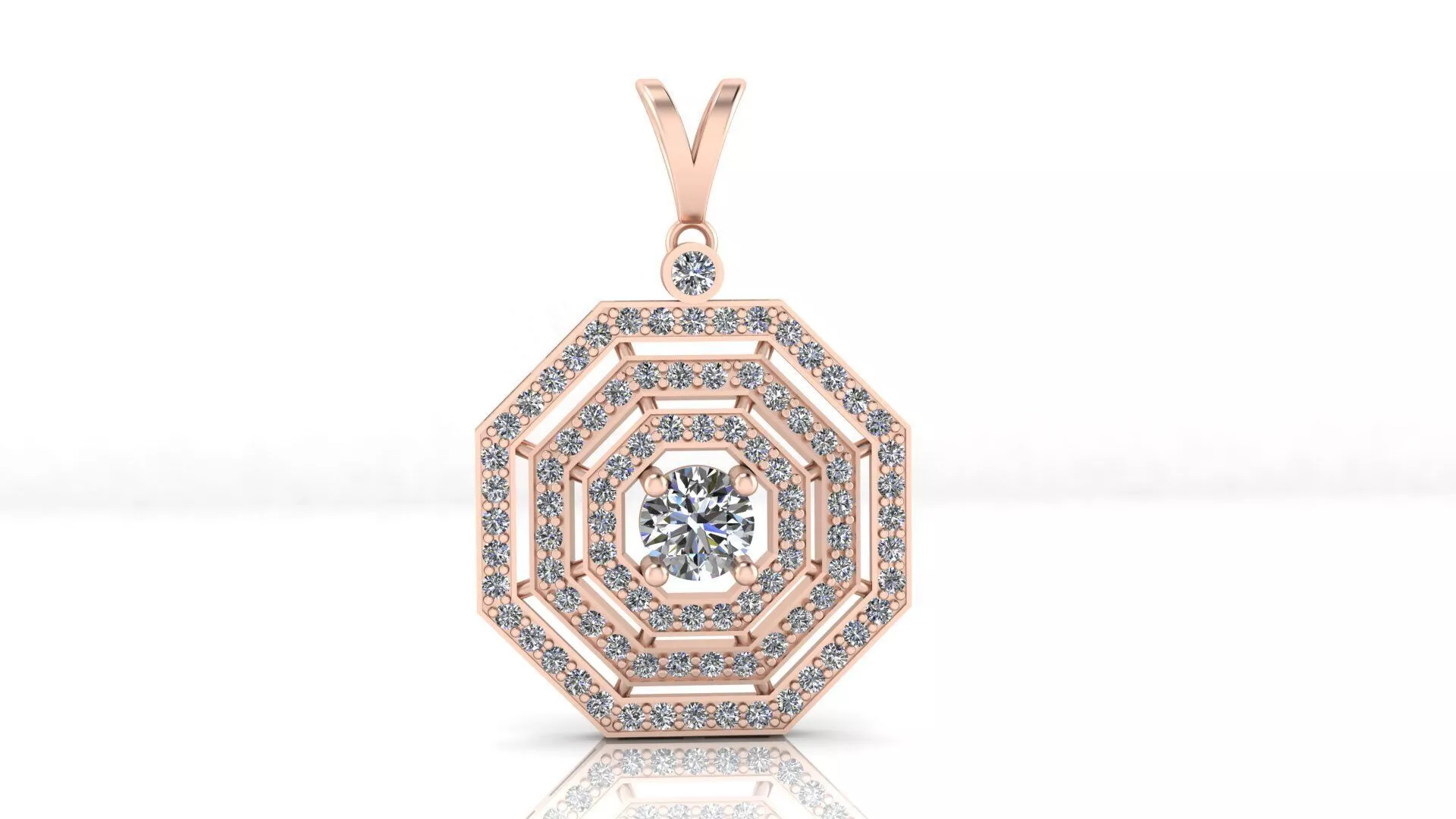 round diamond hexagonal halo high jewelry pendant 3D print model