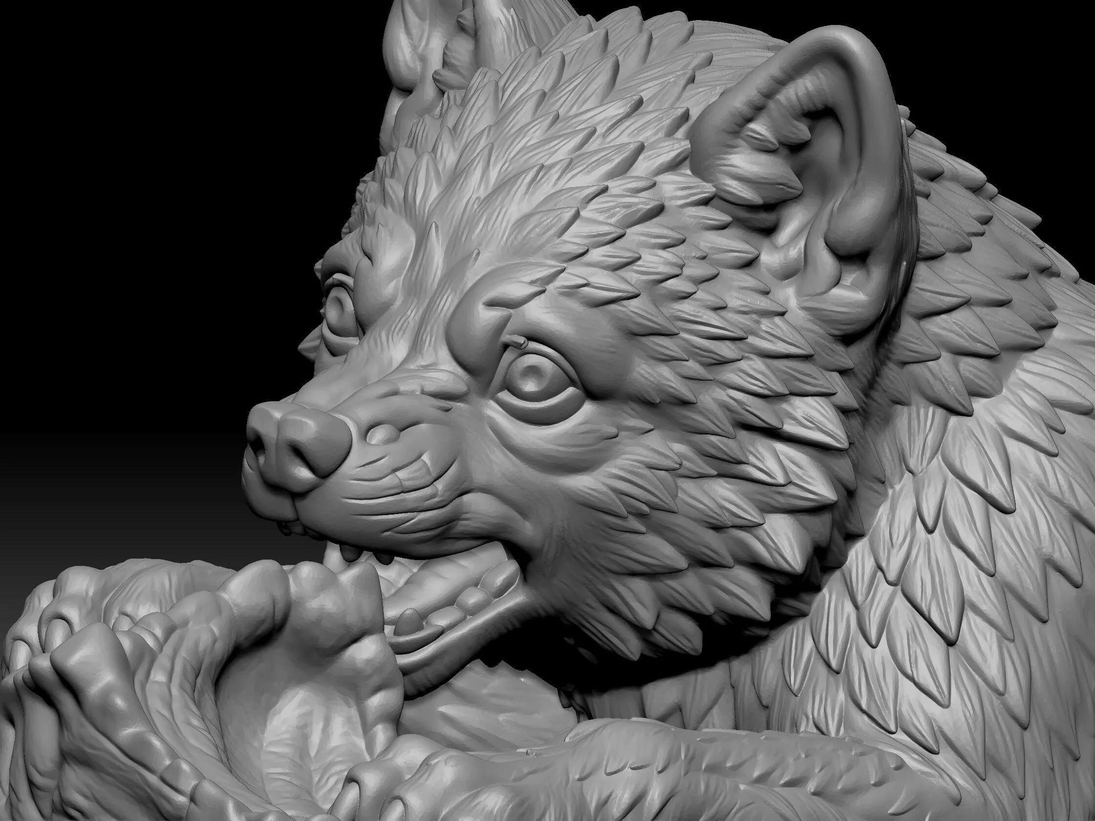 wolf baby creature eating 3D print model