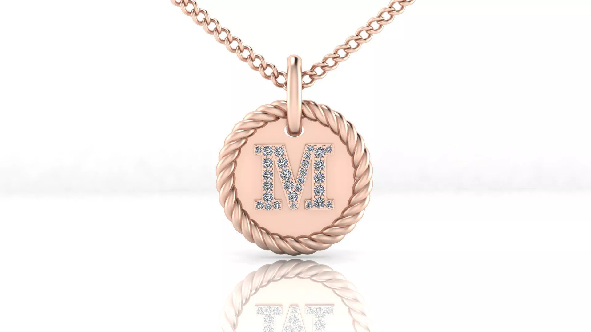 M alphabet halo rope jewelry pendant 3D print model