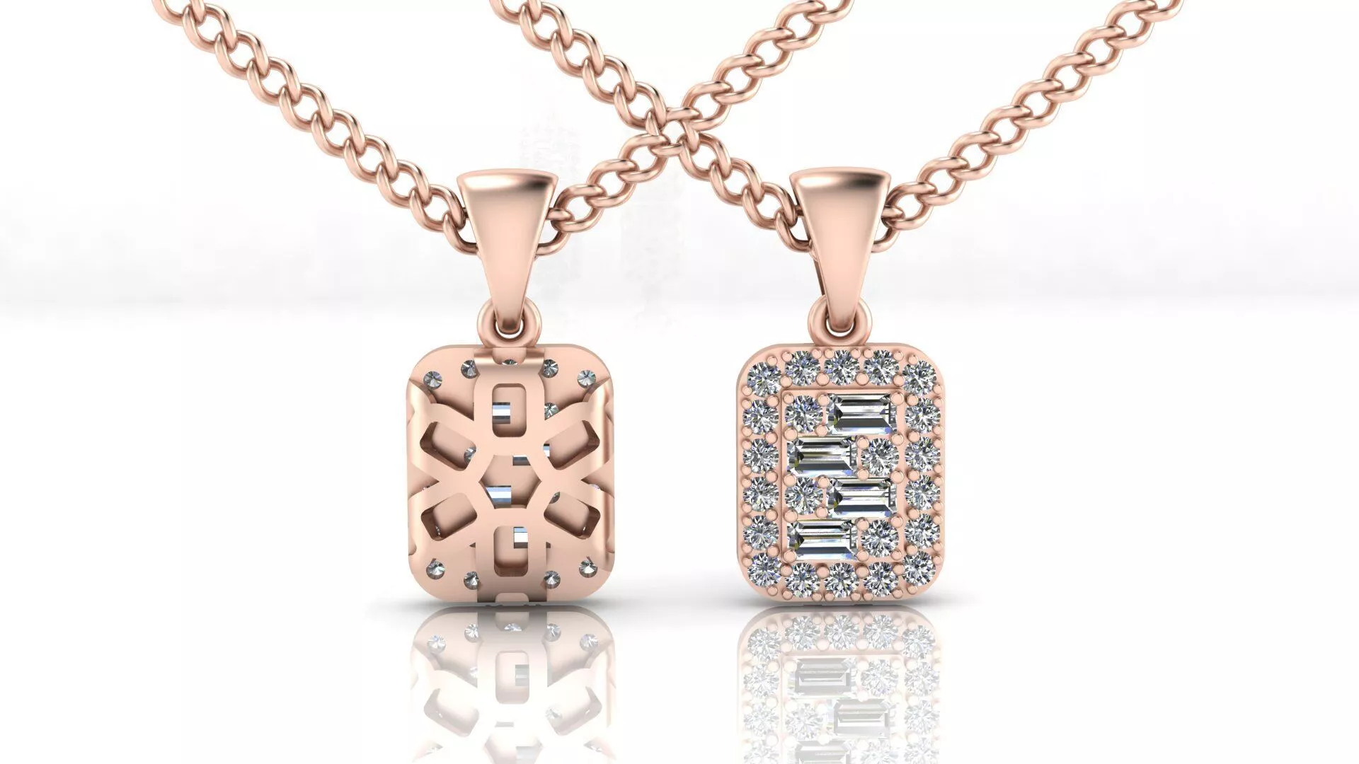 baguette and round illusion high jewelry pendant 3D print model
