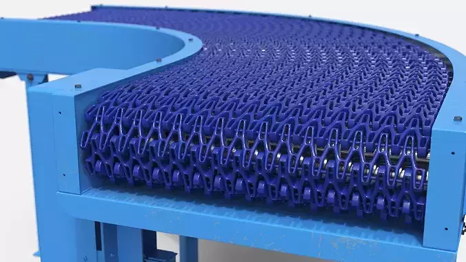 Food-Grade Curved Conveyor with Mesh Belt Blue 3D model 3