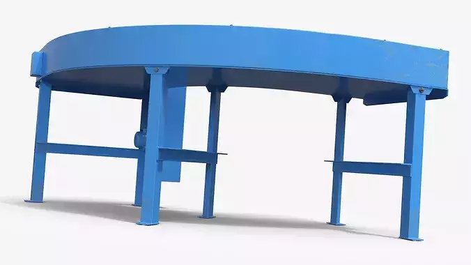 Food-Grade Curved Conveyor with Mesh Belt Blue 3D model 6