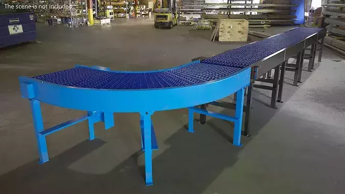 Food-Grade Curved Conveyor with Mesh Belt Blue 3D model
