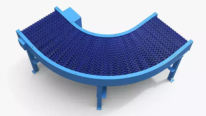 Food-Grade Curved Conveyor with Mesh Belt Blue 3D model 4