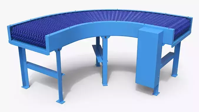 Food-Grade Curved Conveyor with Mesh Belt Blue 3D model 2