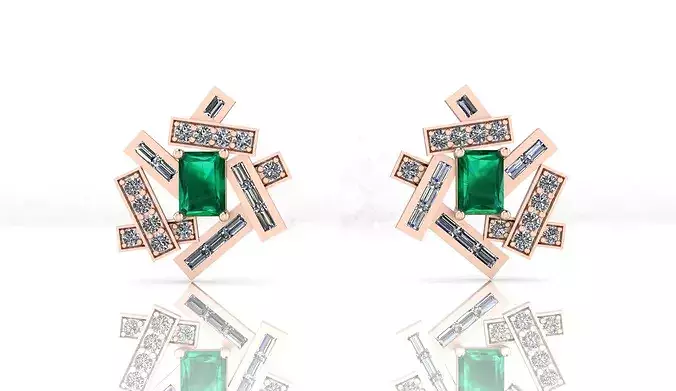 emerald cut and baguette high jewelry earring