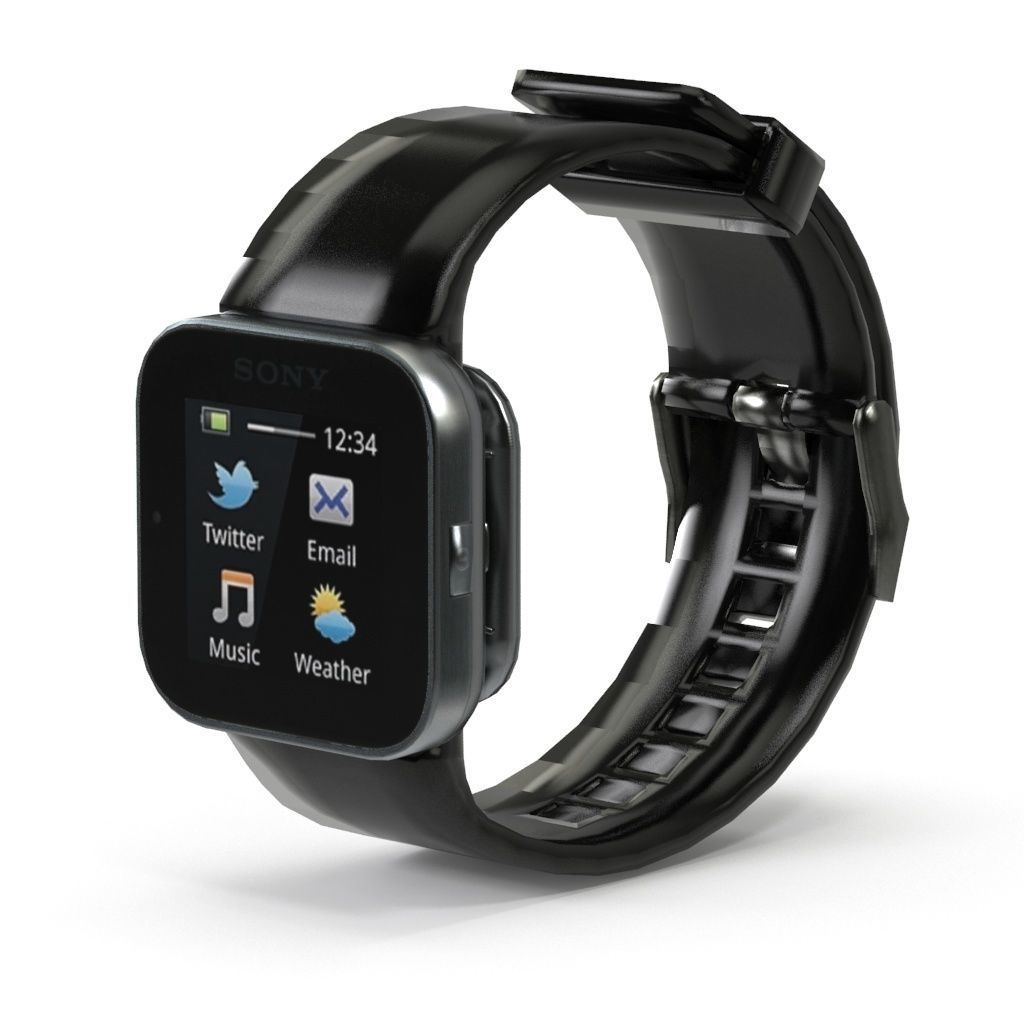 Sony Smart Watch Black Low-poly 3D model_0