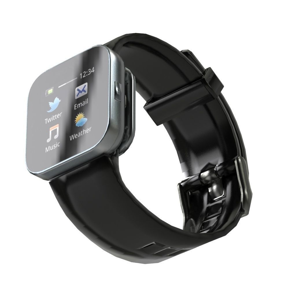 Sony Smart Watch Black Low-poly 3D model_5