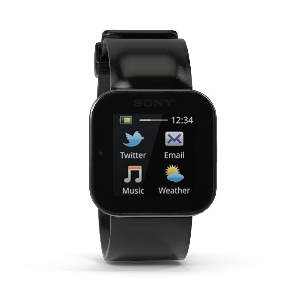 Sony Smart Watch Black Low-poly 3D model_2