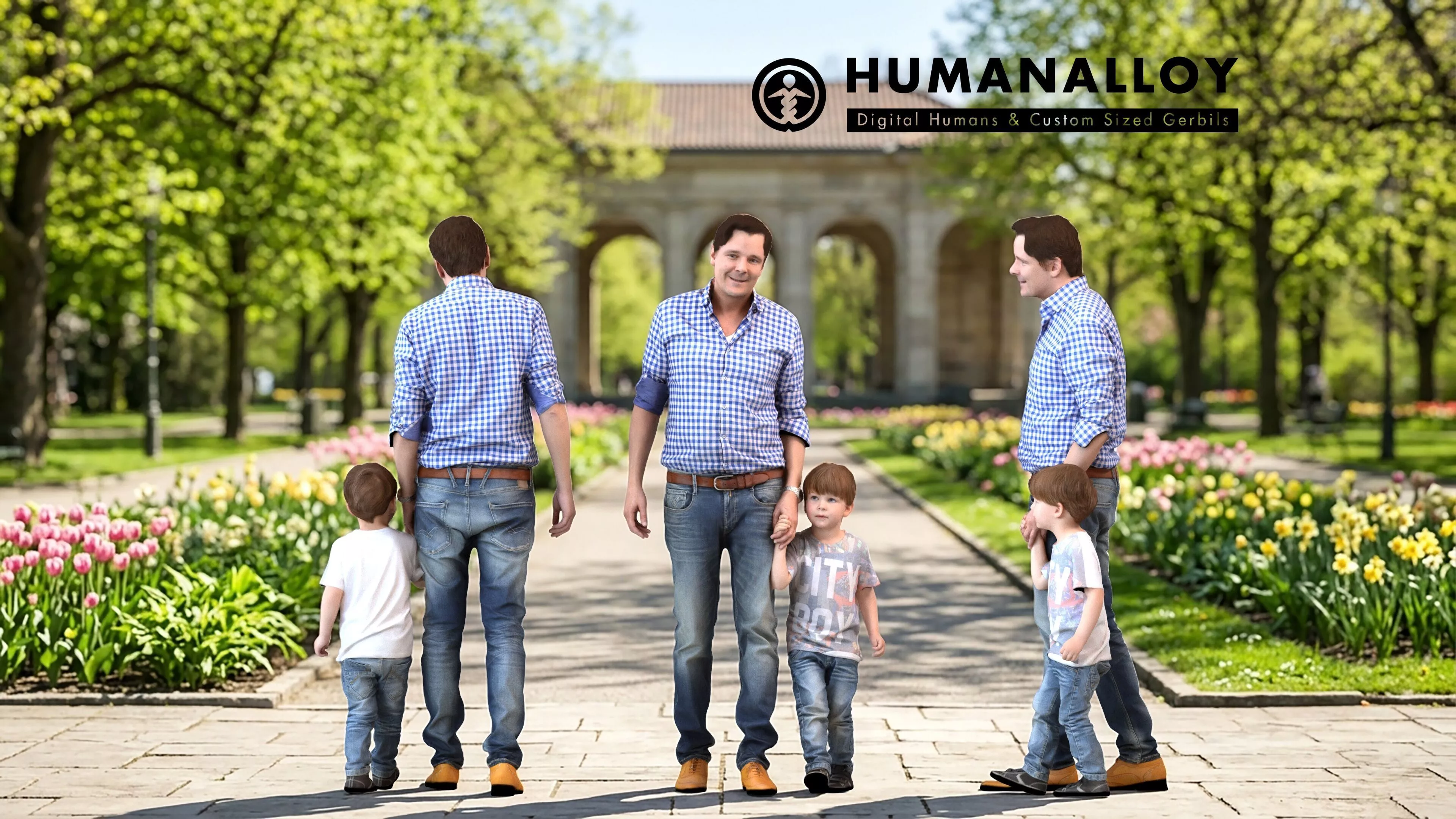 Adult Caucasian man with child in casual transitional seasonal 3D model